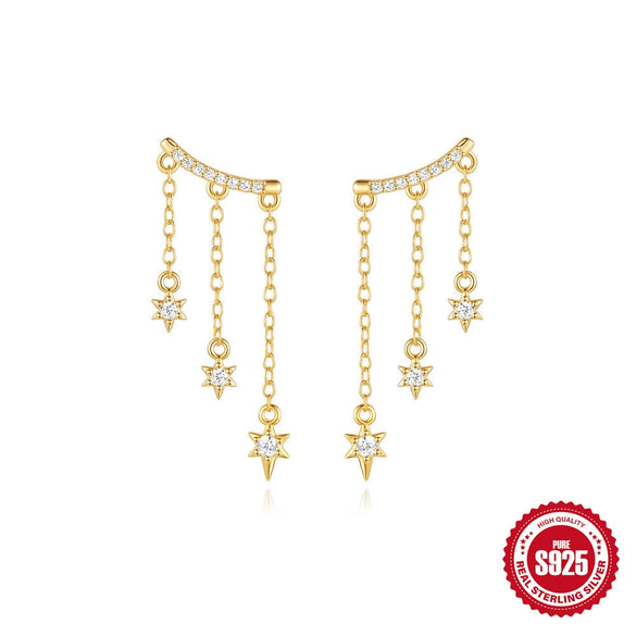 Wholesale S925 Sterling Silver Tassel Chain Geometric Star Inlaid Stone Earrings For Women