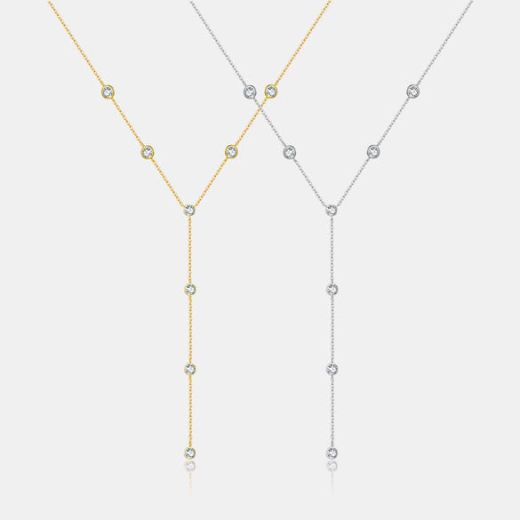 Wholesale S925 Sterling Silver Tassel Diamond Necklace Simple Cold Style Clavicle Chain With Platinum Or 18K Gold Electroplating