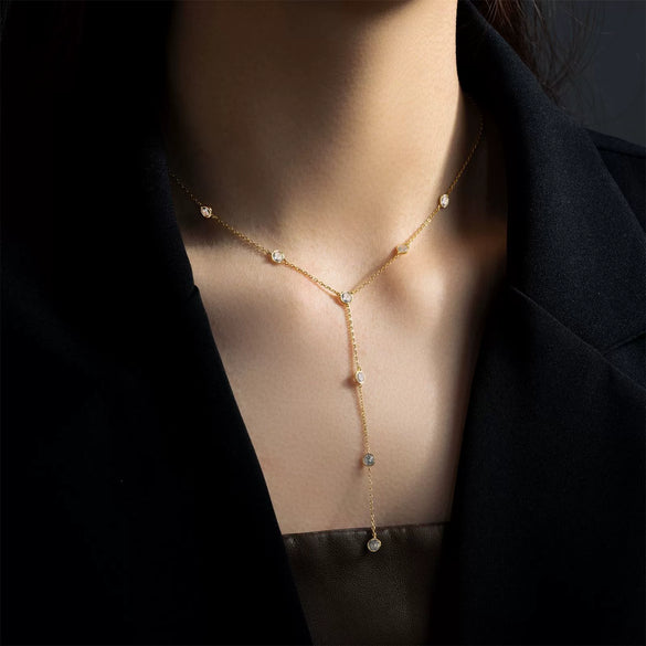 Wholesale S925 Sterling Silver Tassel Diamond Necklace Simple Cold Style Clavicle Chain With Platinum Or 18K Gold Electroplating