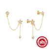 Wholesale S925 Sterling Silver Tassel Geometric Double Five Pointed Star Ear Studs Earrings With Inlaid Zircon