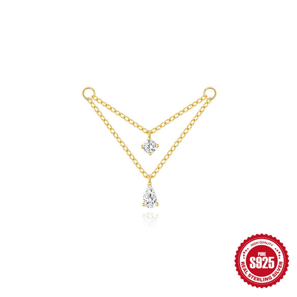 Wholesale S925 Sterling Silver Tassel Geometric Pendant Earrings With Long Chain And Cartilage Chain For Women