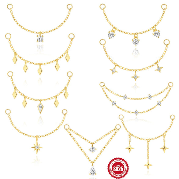 Wholesale S925 Sterling Silver Tassel Geometric Pendant Earrings With Long Chain And Cartilage Chain For Women