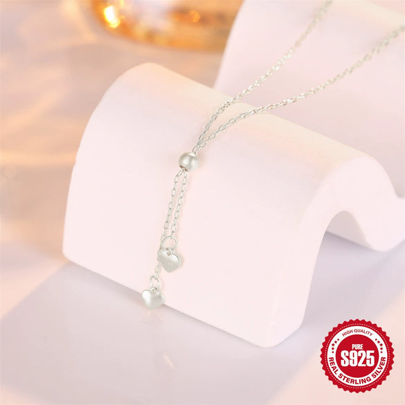 Wholesale S925 Sterling Silver Tassel Long Adjustable Heart Clavicle Necklace With Round Bead Heartshaped Pendant And O Word Chain Zirconia Design