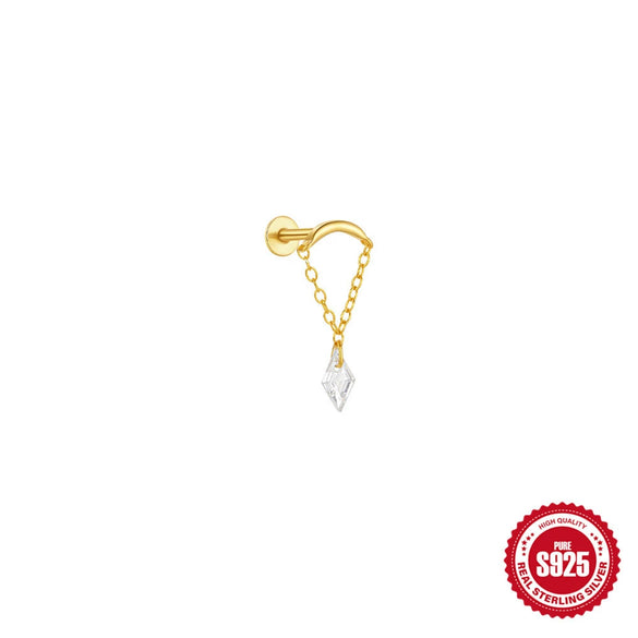 Wholesale S925 Sterling Silver Tassel Pearl Chain Flat Head Internal Thread Piercing Ear Bone Nail Earrings With Geometric Design And Electroplating Treatment For Women