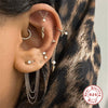 Wholesale S925 Sterling Silver Tassel Pearl Chain Flat Head Internal Thread Piercing Ear Bone Nail Earrings With Geometric Design And Electroplating Treatment For Women