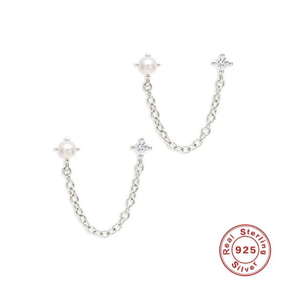 Wholesale S925 Sterling Silver Tassel Pearl Stud Earrings With Geometric Pattern And Electroplating For Women