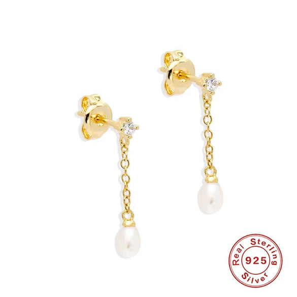 Wholesale S925 Sterling Silver Tassel Pearl Stud Earrings With Geometric Pattern And Electroplating For Women