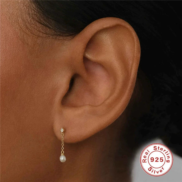 Wholesale S925 Sterling Silver Tassel Pearl Stud Earrings With Geometric Pattern And Electroplating For Women