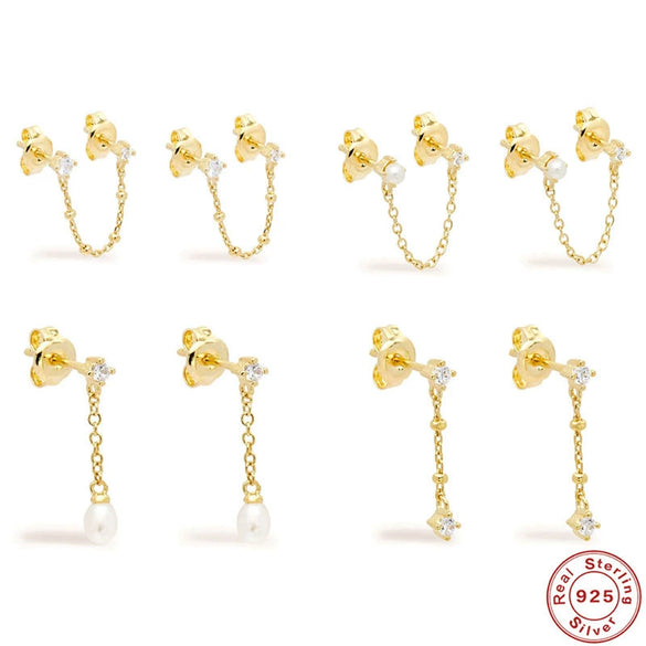 Wholesale S925 Sterling Silver Tassel Pearl Stud Earrings With Geometric Pattern And Electroplating For Women
