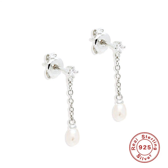 Wholesale S925 Sterling Silver Tassel Pearl Stud Earrings With Geometric Pattern And Electroplating For Women