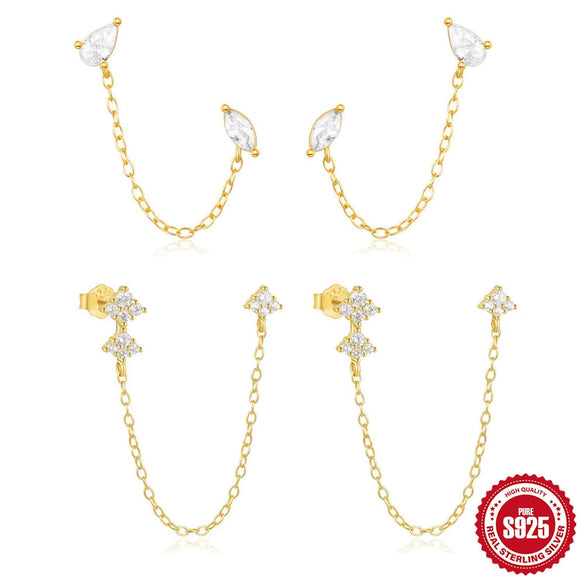 Wholesale S925 Sterling Silver Tassel Petal All Match Chain Earrings With Geometric Pattern And Electroplating For Women