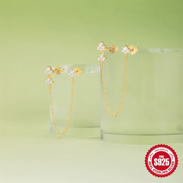 Wholesale S925 Sterling Silver Tassel Petal All Match Chain Earrings With Geometric Pattern And Electroplating For Women