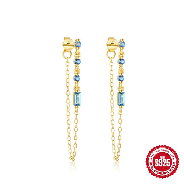 Wholesale S925 Sterling Silver Tassel Star Geometric Pattern Chain Earring With Electroplating For Women