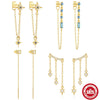 Wholesale S925 Sterling Silver Tassel Star Geometric Pattern Chain Earring With Electroplating For Women