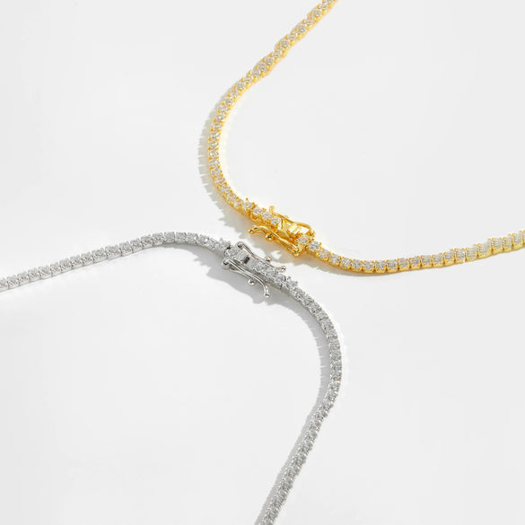 Wholesale S925 Sterling Silver Tennis Chain Bracelet With Single Row Zircon Inlay And Geometric Pattern Electroplated In Platinum Or 18K Gold For Women