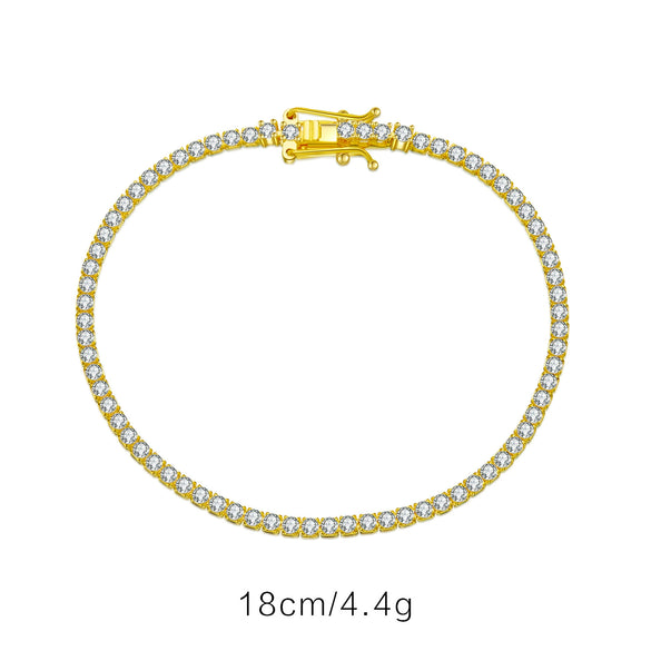 Wholesale S925 Sterling Silver Tennis Chain Bracelet With Single Row Zircon Inlay And Geometric Pattern Electroplated In Platinum Or 18K Gold For Women