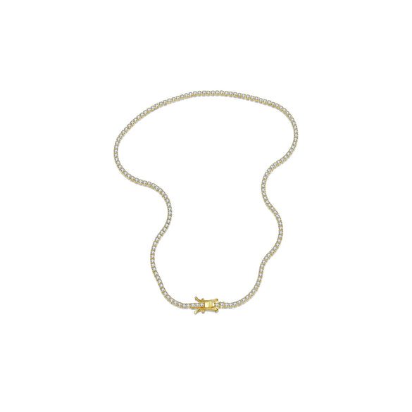 Wholesale S925 Sterling Silver Tennis Chain Necklace With Single Row Zircon Inlay Electroplated Platinum Or 18K Gold Geometric Style