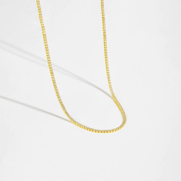 Wholesale S925 Sterling Silver Tennis Chain Necklace With Single Row Zircon Inlay Electroplated Platinum Or 18K Gold Geometric Style