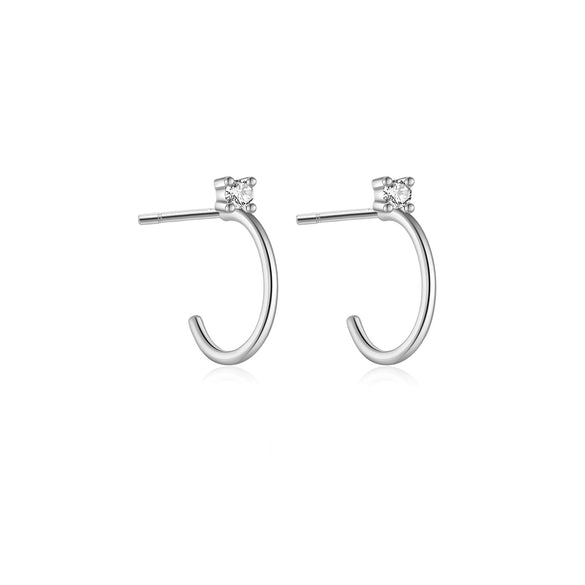 Wholesale S925 Sterling Silver Thin Wire Earrings With White And Black Stones Simple All Match Cold Wind Earrings 18K Gold Electroplated Geometric Design