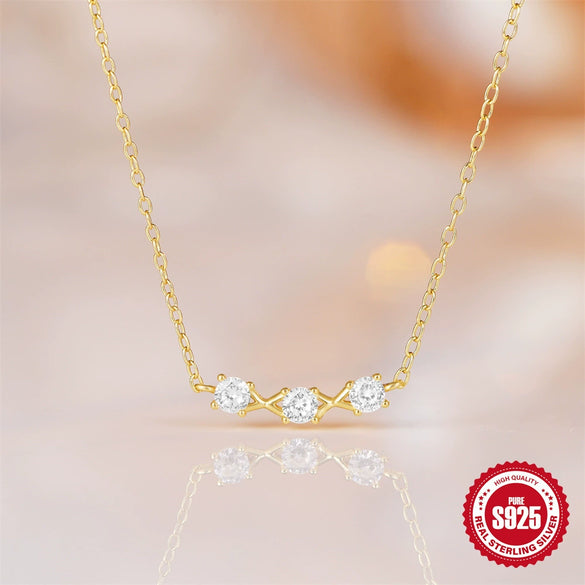 Wholesale S925 Sterling Silver Three Diamondencrusted Stacked Ochain Necklace For Women With Electroplating Treatment Light Luxury Elegant Clavicle Chain