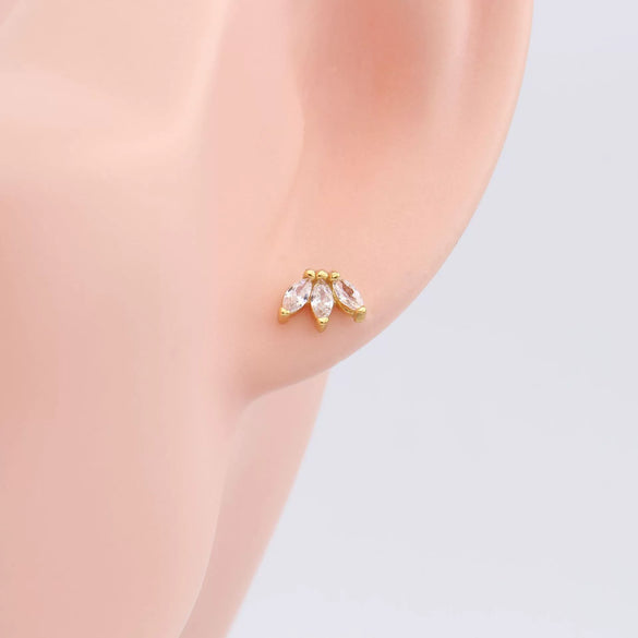 Wholesale S925 Sterling Silver Threepetal Grass Inlaid Zircon Leaves Style Women's Earrings