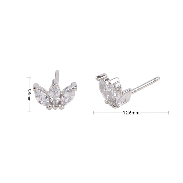 Wholesale S925 Sterling Silver Threepetal Grass Inlaid Zircon Leaves Style Women's Earrings