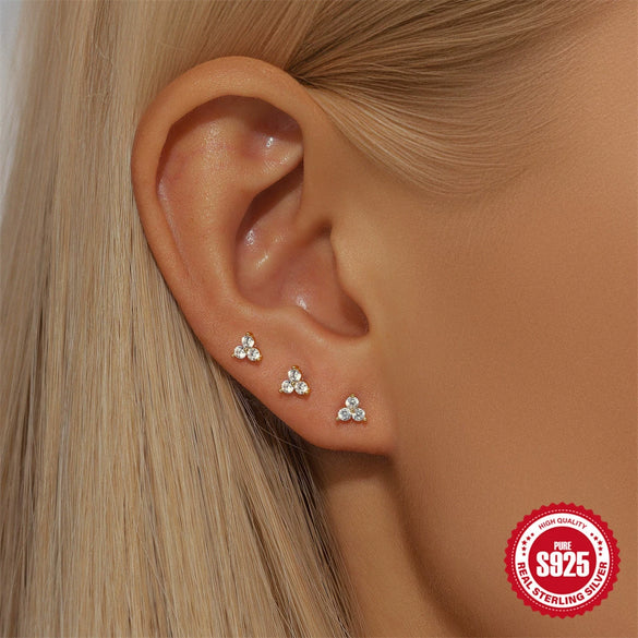 Wholesale S925 Sterling Silver Triangle Petals Flat Bottom Puncture Thread Perforated Ear Nail Unisex Earrings With Geometric Pattern And Environmentally Friendly Electroplating