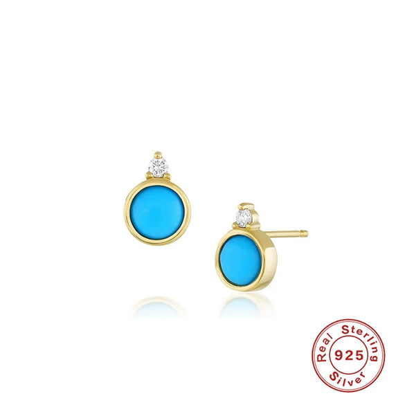Wholesale S925 Sterling Silver Turquoise Champagne Texture Geometric Earrings For Women With Diamond Treatment