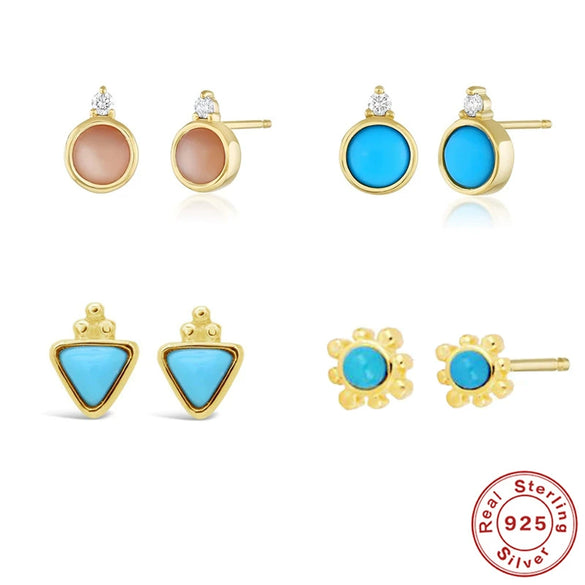 Wholesale S925 Sterling Silver Turquoise Champagne Texture Geometric Earrings For Women With Diamond Treatment