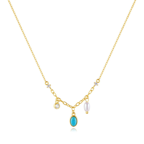 Wholesale S925 Sterling Silver Turquoise Diamond Encrusted Geometric All Match O Chain Necklace With Electroplating For Women