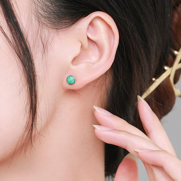 Wholesale S925 Sterling Silver Turquoise Earrings With Niche Design And Geometric Pattern Set With Precious Stones