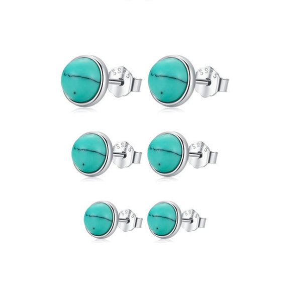 Wholesale S925 Sterling Silver Turquoise Earrings With Niche Design And Geometric Pattern Set With Precious Stones