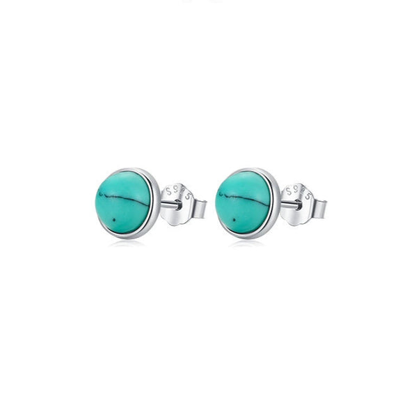 Wholesale S925 Sterling Silver Turquoise Earrings With Niche Design And Geometric Pattern Set With Precious Stones