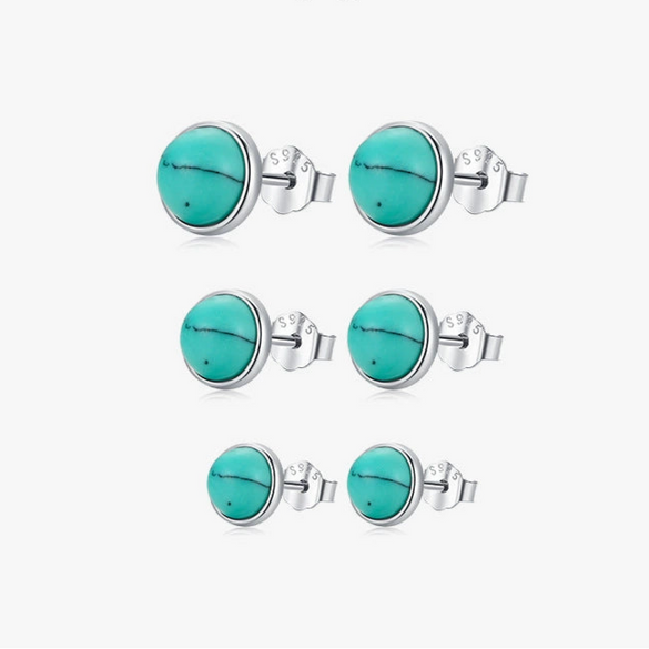 Wholesale S925 Sterling Silver Turquoise Earrings With Niche Design And Geometric Pattern Set With Precious Stones