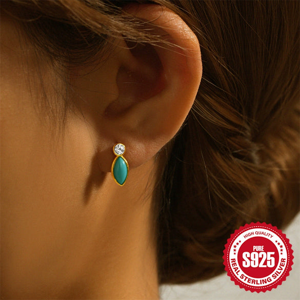 Wholesale S925 Sterling Silver Turquoise Horse Eye Stud Earrings Necklace Ring Suit With Electroplating For Women And Unisex As Wear Accessories