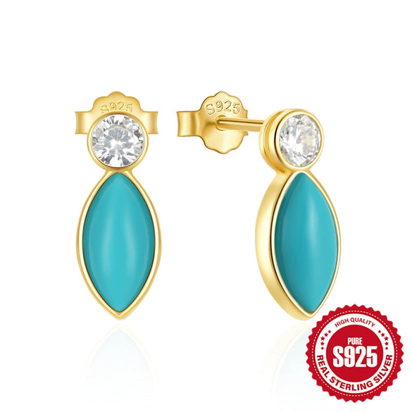 Wholesale S925 Sterling Silver Turquoise Horse Eye Stud Earrings Necklace Ring Suit With Electroplating For Women And Unisex As Wear Accessories