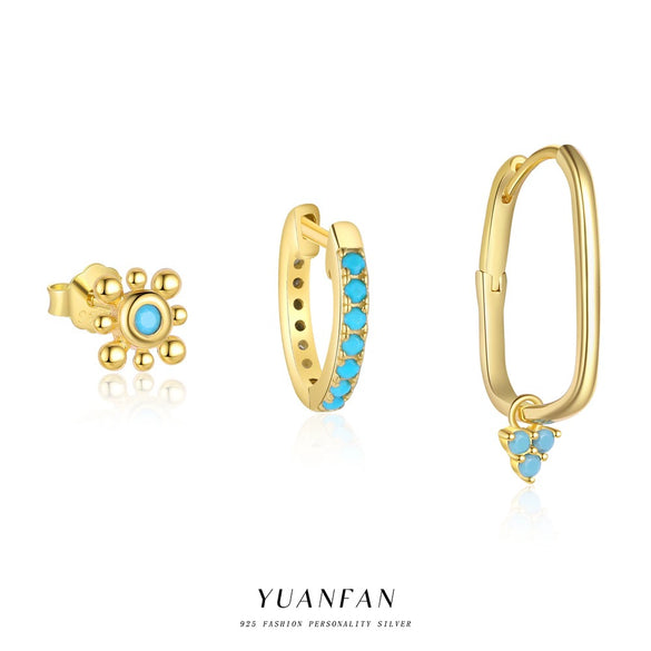 Wholesale S925 Sterling Silver Turquoise Retro Geometric Earrings For Women With Electroplating