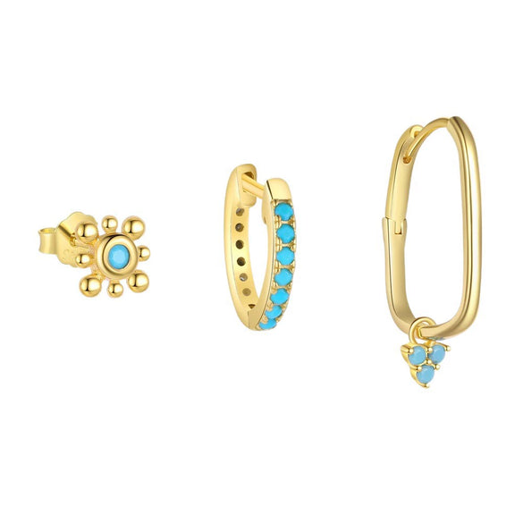 Wholesale S925 Sterling Silver Turquoise Retro Geometric Earrings For Women With Electroplating