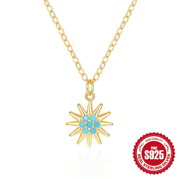 Wholesale S925 Sterling Silver Turquoise Sunflower Geometric Women's Necklace With Electroplating