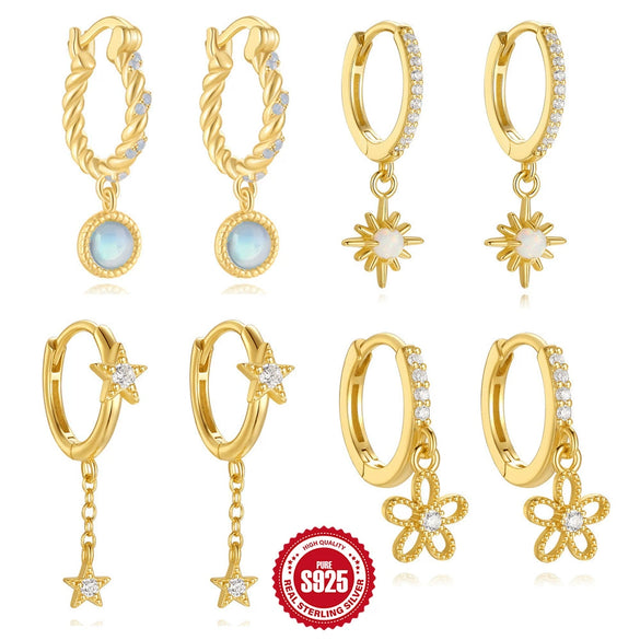 Wholesale S925 Sterling Silver Twist Ring Star Geometric Earrings With Opal Flower Diamond Pendant Electroplated For Women