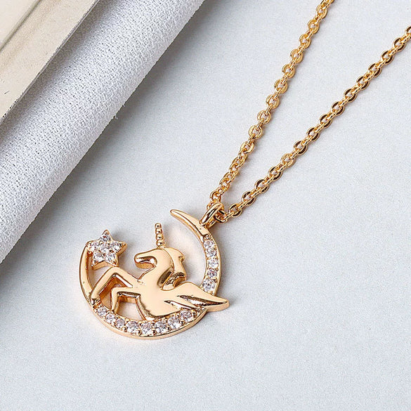 Wholesale S925 Sterling Silver Unicorn Necklace With Cross Chain And Electroplating Treatment For Women