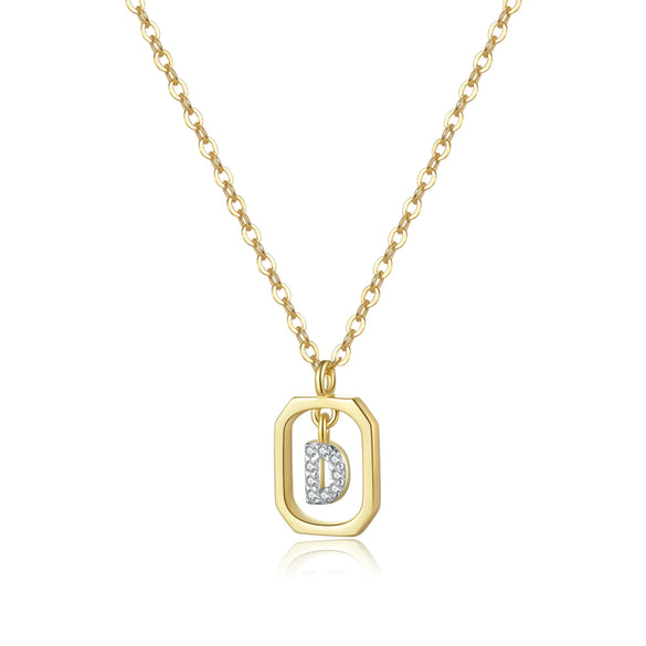 Wholesale S925 Sterling Silver Uppercase English Letter Pendant Necklace With 18K Gold Electroplating And Diamond Treatment