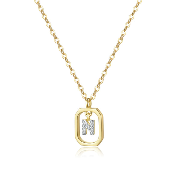 Wholesale S925 Sterling Silver Uppercase English Letter Pendant Necklace With 18K Gold Electroplating And Diamond Treatment