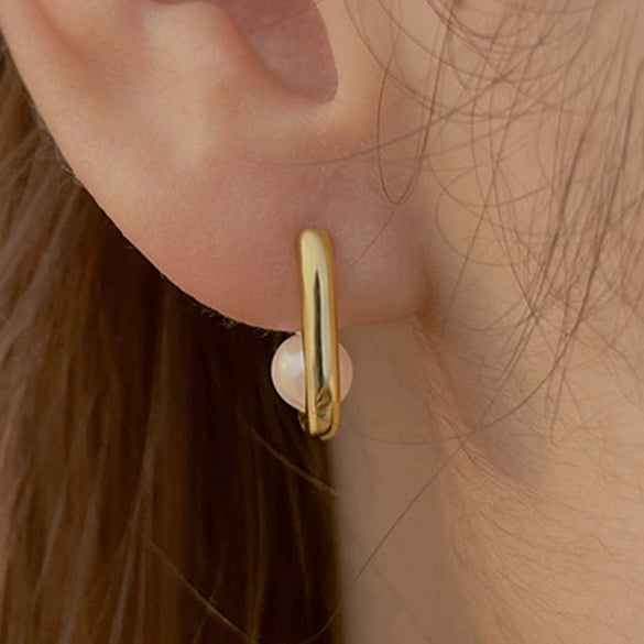 Wholesale S925 Sterling Silver Ushaped Bead Earrings Geometric Minimalist Electroplated Design