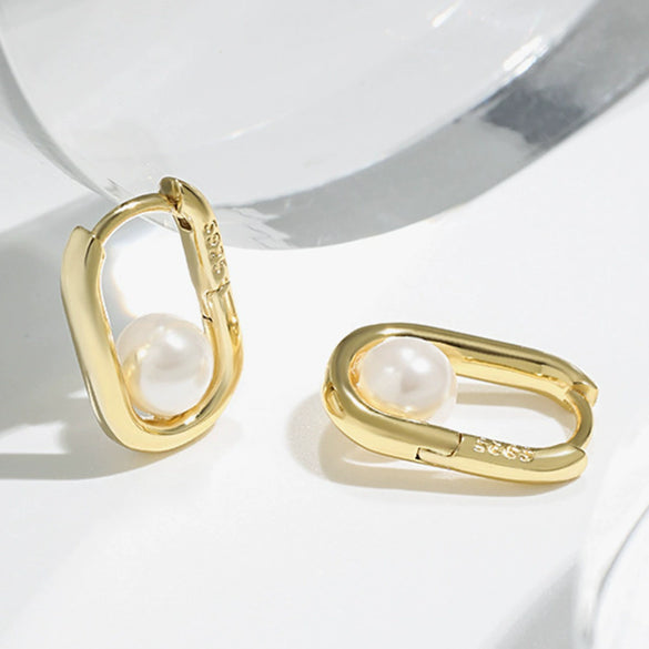 Wholesale S925 Sterling Silver Ushaped Bead Earrings Geometric Minimalist Electroplated Design
