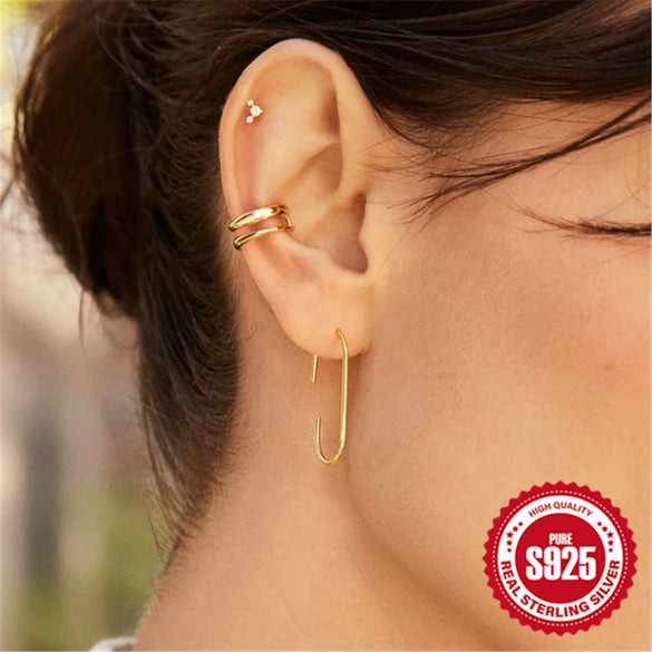 Wholesale S925 Sterling Silver Ushaped Minimalist Geometric Joker Earrings With Electroplating For Women