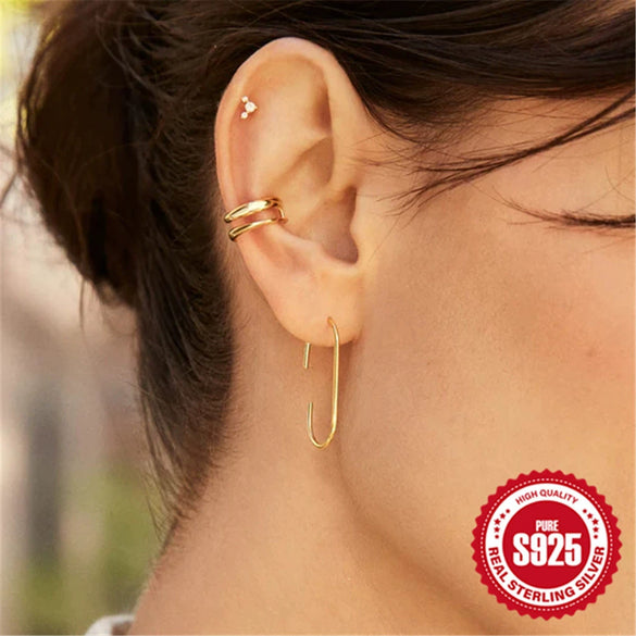 Wholesale S925 Sterling Silver Ushaped Minimalist Geometric Joker Earrings With Electroplating For Women