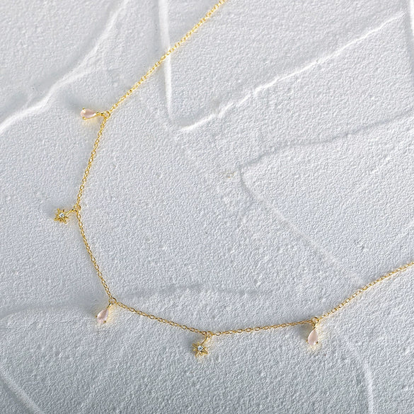 Wholesale S925 Sterling Silver Water Drop And Octagonal Star Combination Pendant Necklace With Choker Clavicle O Chain Electroplated Sweet And Geometric Style