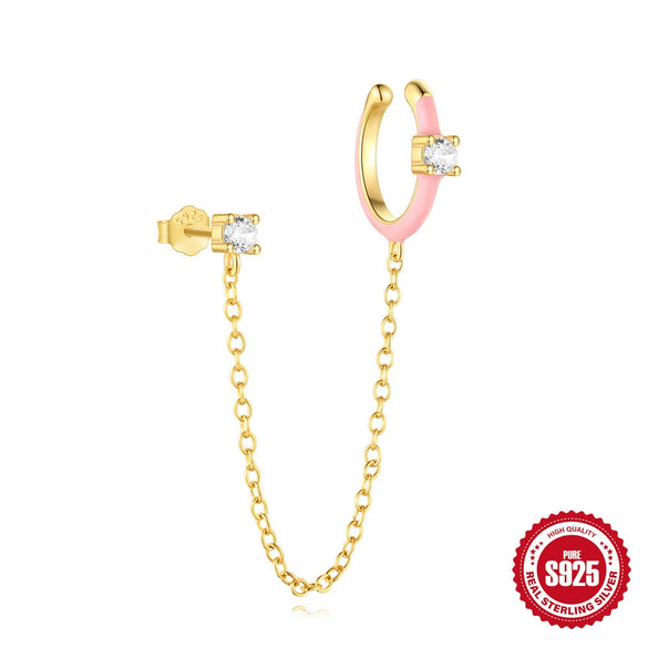 Wholesale S925 Sterling Silver Water Drop Geometric Tassel Enamel Ear Clip Earrings With Electroplating