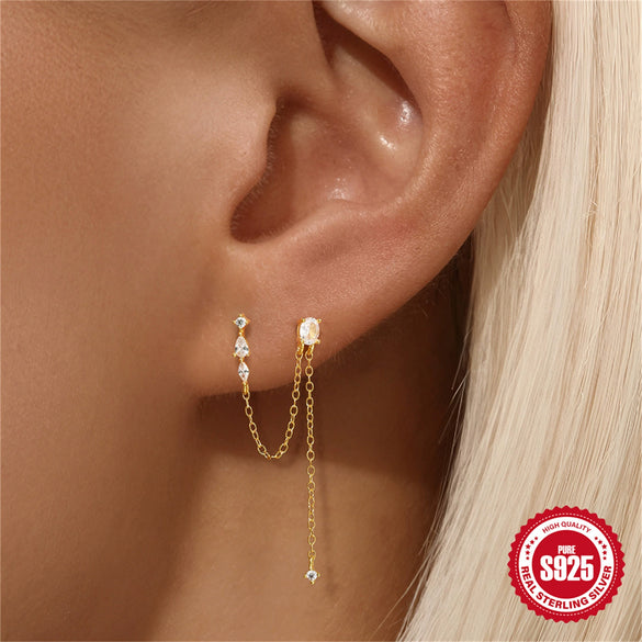 Wholesale S925 Sterling Silver Water Drop Geometric Tassel Enamel Ear Clip Earrings With Electroplating